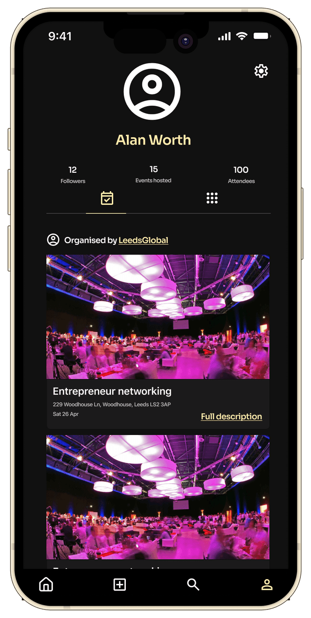 Mockup of eventure profile